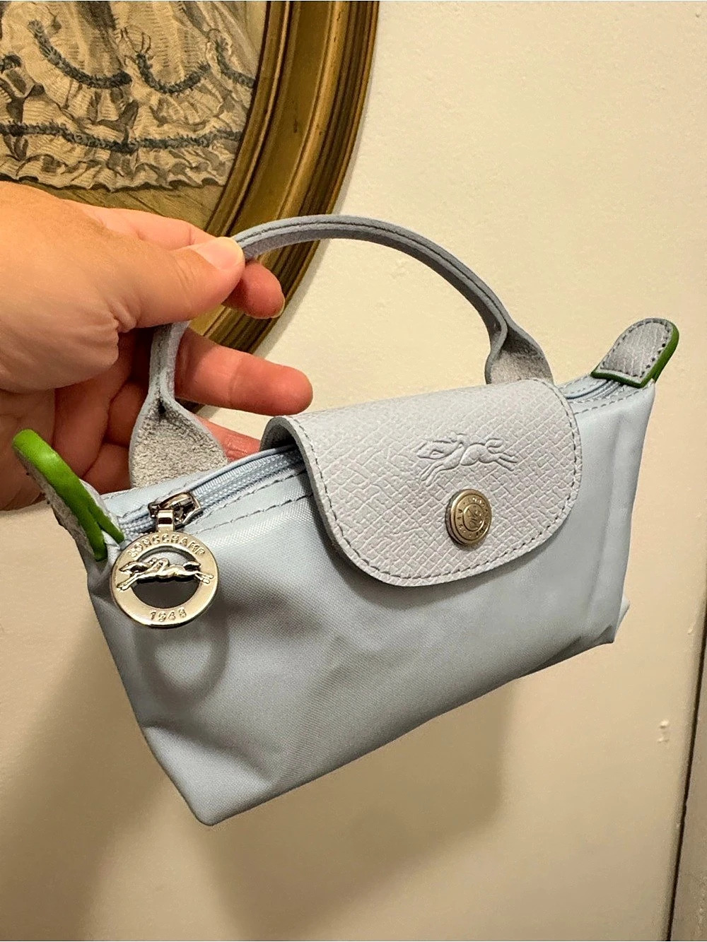 Longchamp Le Pliage Extra Small Pouch with Handle Shoulder Bag in Sky Blue - Picture 2 of 7